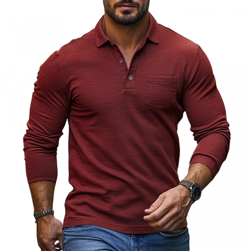 Nate | Men'S Casual Breathable Skin-Friendly Solid Color Cotton Lapel Slim Fit Long Sleeve T-Shirt