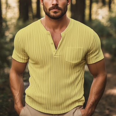 Matthew | Men'S Summer Basic Solid Color V-Neck Knitted Striped Short-Sleeved T-Shirt