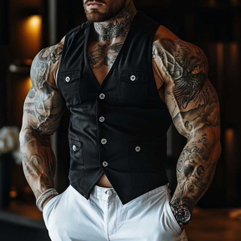 Ernesto | Men'S Casual Breathable Cotton V-Neck Single-Breasted Multi-Pocket Slim Vest