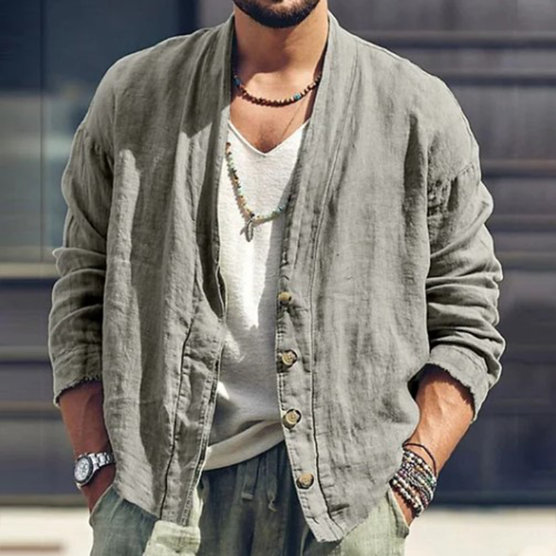Aldo | Men'S Solid Color Cotton And Linen Long-Sleeved Cardigan