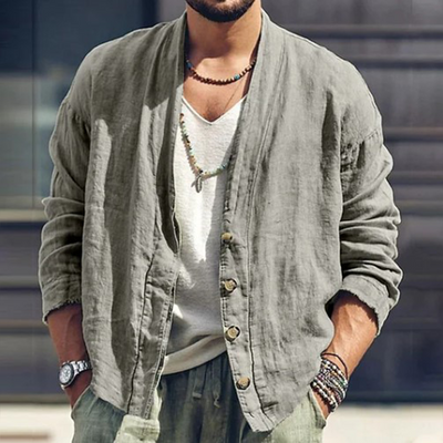 Aldo | Men'S Solid Color Cotton And Linen Long-Sleeved Cardigan