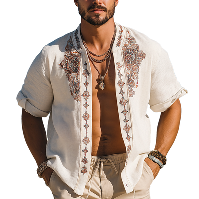 Eli | Men'S Summer Fashion Exquisite Embroidered Linen Short Sleeve Shirt
