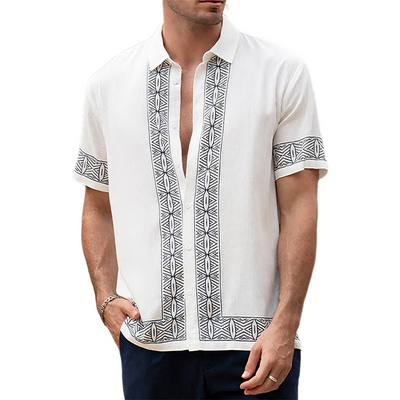 Milton | Men'S Summer Casual Cotton And Linen Printed Lapel Short-Sleeved Shirt