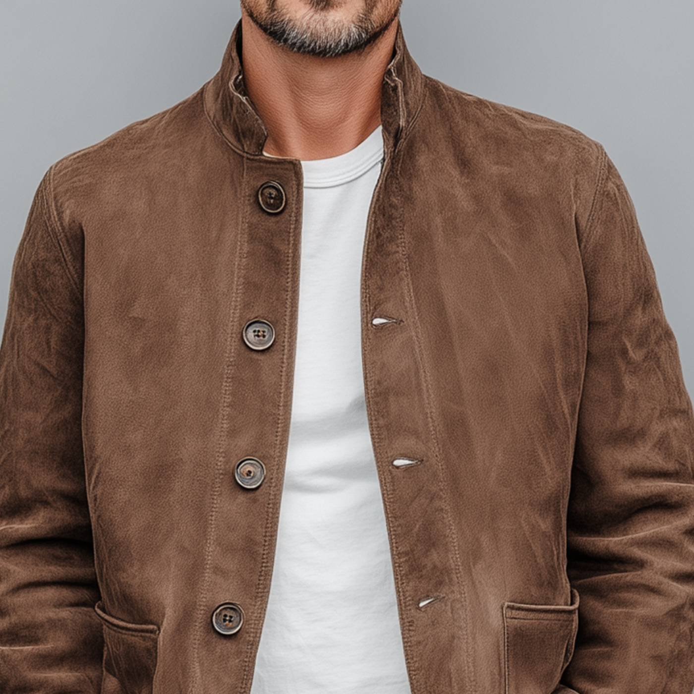 Rodrigo | Men'S Retro Casual Thin Suede Wooden Button Stand Collar Jacket