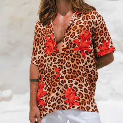 Bruno | Men'S Spring And Summer Fashion Casual Cotton Blended Printed Leopard Rose Sexy Short Sleeve Shirt