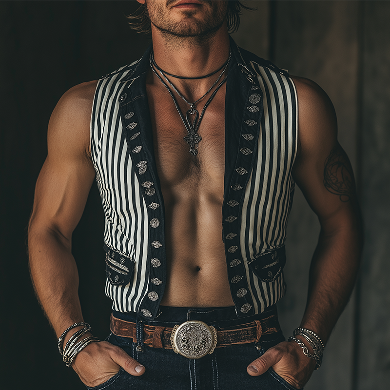 Omar | Men'S Summer Fashion Classic Striped Print Sleeveless Shirt