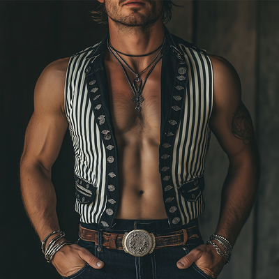 Omar | Men'S Summer Fashion Classic Striped Print Sleeveless Shirt