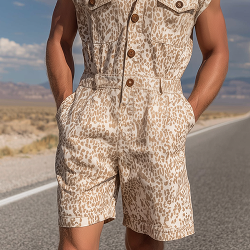 Wilbur | Men'S Spring And Summer Fashion Casual Cotton Blended Printed Multi-Pocket Shirt-Style Jumpsuit