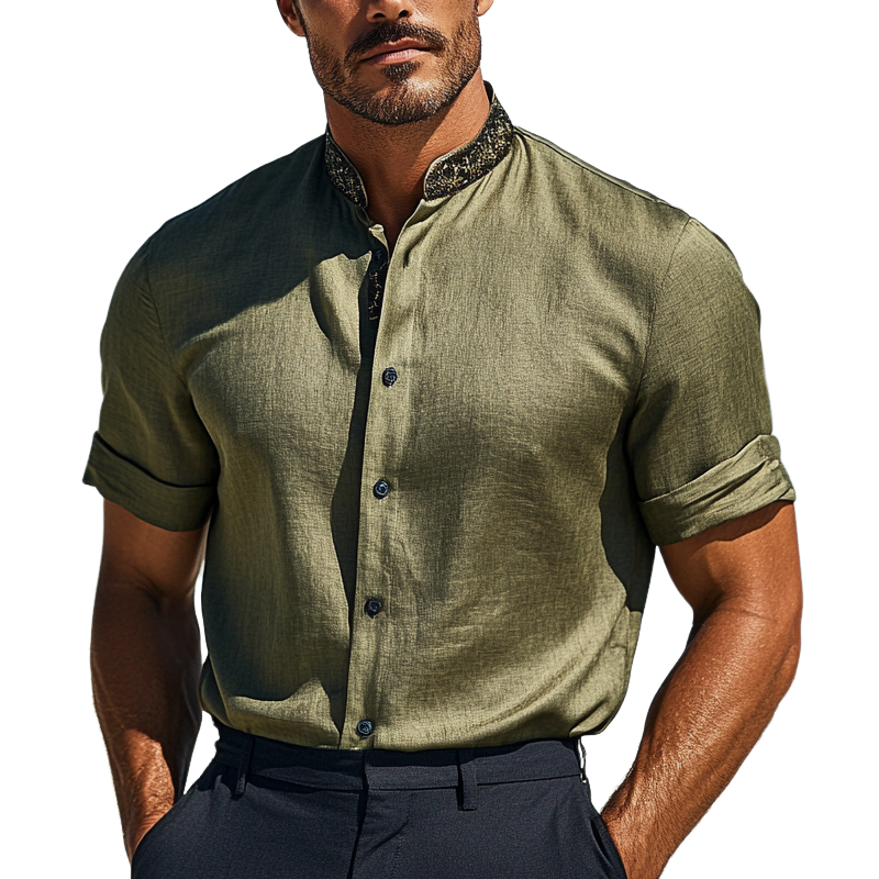Diego | Men'S Casual Solid Color Stand Collar Short Sleeve Shirt