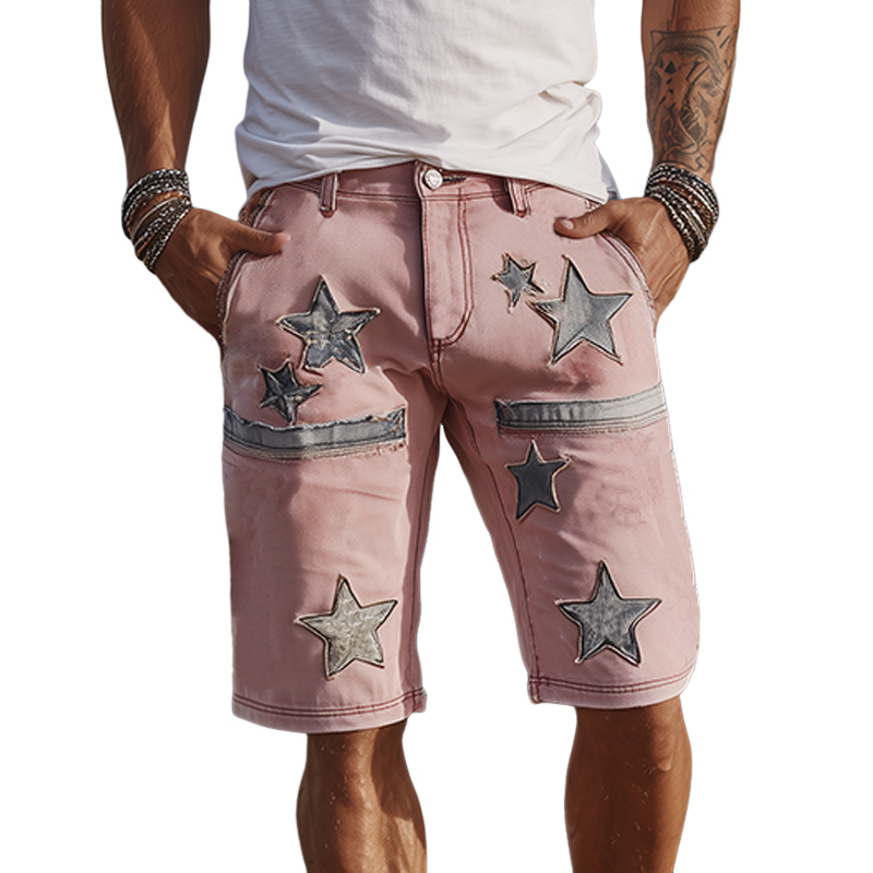Kurt | Men'S Spring And Summer Fashion Casual Outdoor Washed Denim Patch Pattern Shorts