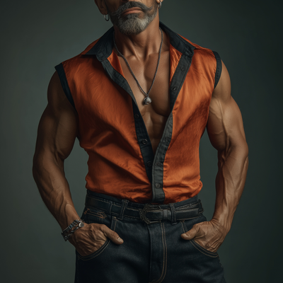 Quintin | Men'S Casual Colorblock Patchwork Satin Lapel Single-Breasted Slim-Fit Sleeveless Shirt