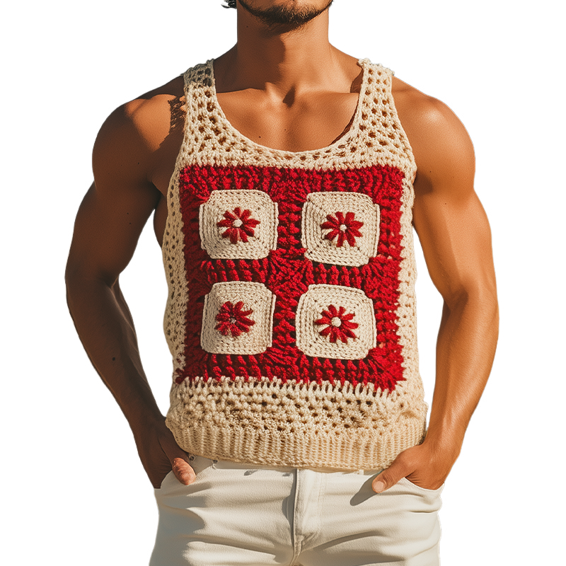 Leroy | Men'S Summer Fashion Casual Hollow Crochet Flower Knitted Tank Top