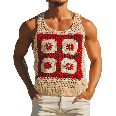 Leroy | Men'S Summer Fashion Casual Hollow Crochet Flower Knitted Tank Top