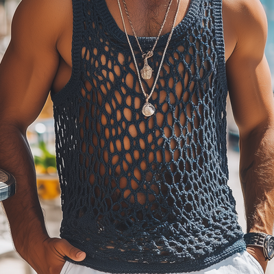 Maurice | Men'S Summer Fashion Casual U-Neck Knitted Crochet Hollow Tank Top