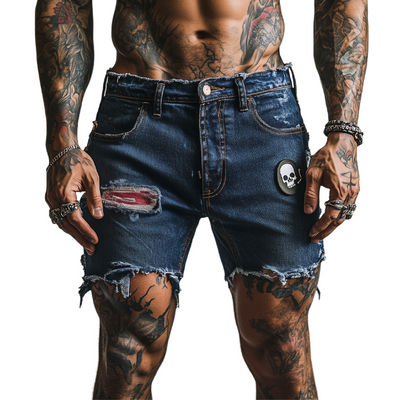 Gabriel | Men'S Skull Ripped Denim Shorts