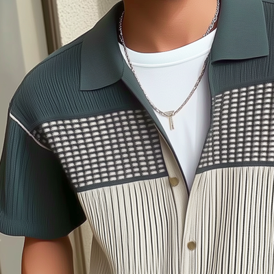 Simon | Men'S Business Colorblock Knitted Button Short Sleeve Shirt