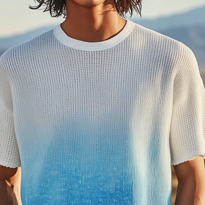 Horacio | Men'S Spring And Summer Fashion Casual Knitted Gradient Hanging Dye Round Neck Short-Sleeved T-Shirt