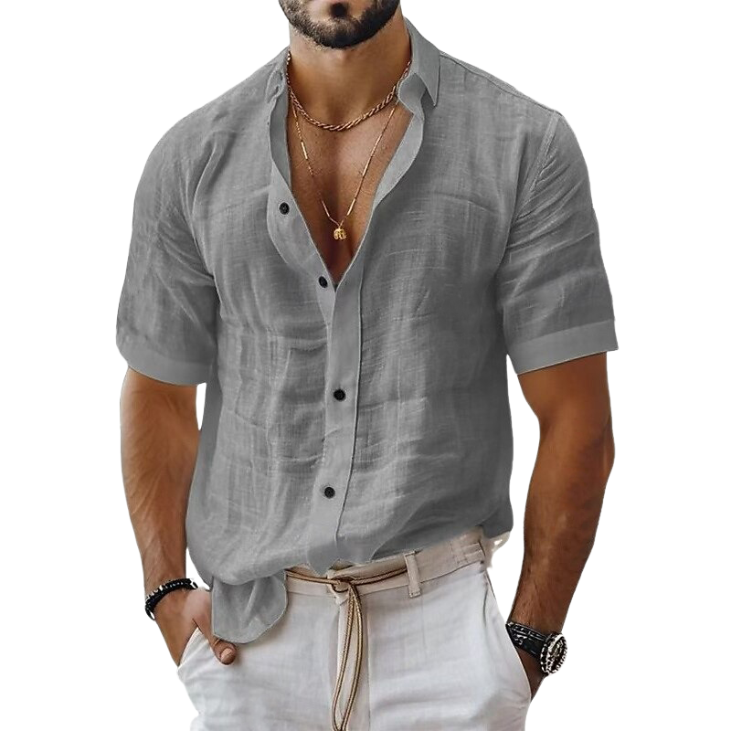 Ben | Men'S Solid Color Cotton And Linen Short-Sleeved Shirt