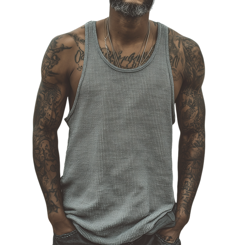 Claude | Men'S Retro Casual Waffle Crew Neck Tank Top
