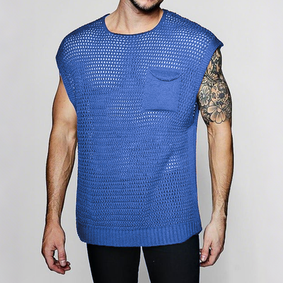 Dario | Men'S Spring And Summer Fashion Casual Hollow Knitted Round Neck Pocket Tank Top