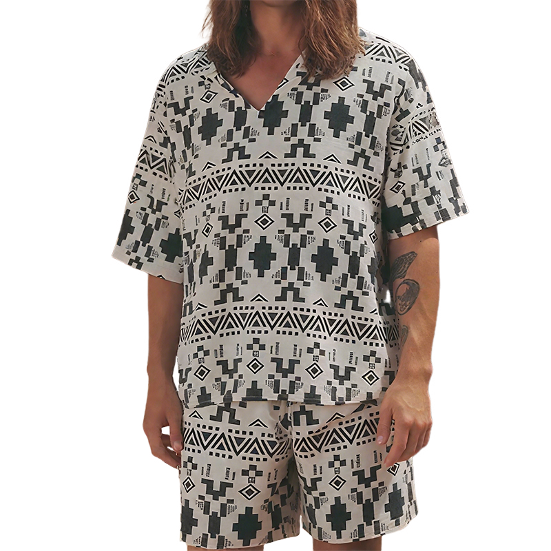 Xavier | Men'S Spring And Summer Fashion Casual Chiffon Printed V-Neck Short Sleeve T-Shirt Shorts Set