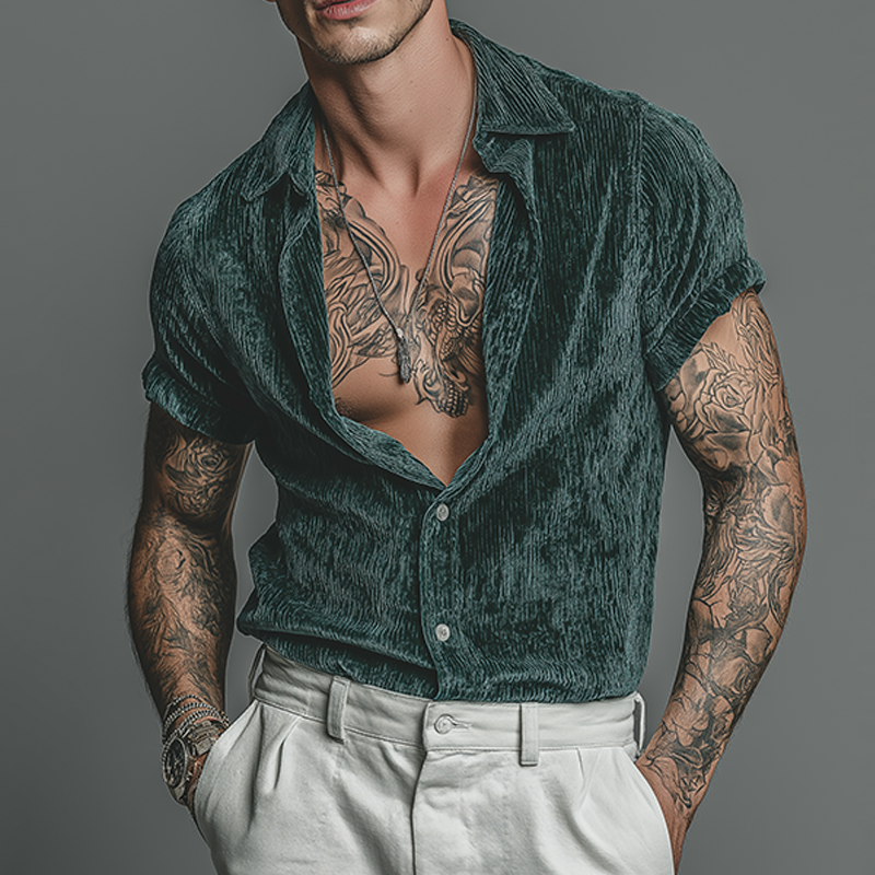 Clyde | Men'S Retro Casual Velvet Lapel Short Sleeve Shirt