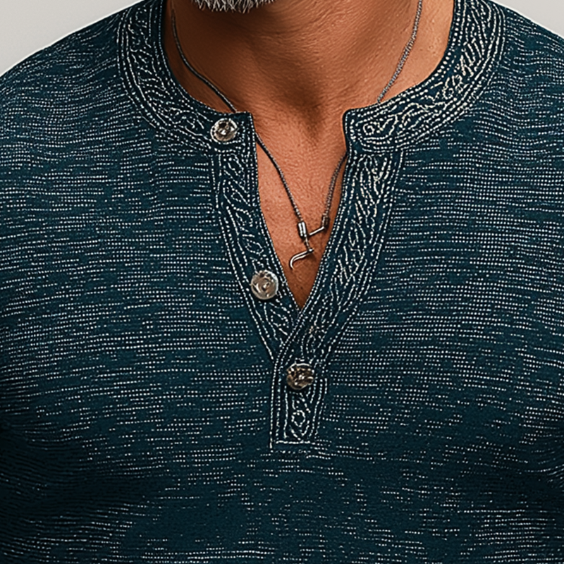Zane | Men'S Summer Fashion Retro Printed Polyester Blended Short Sleeve Henley Shirt