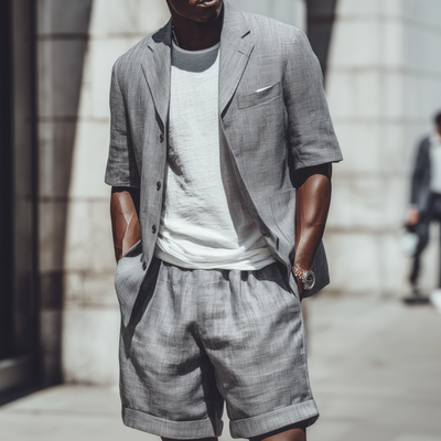 Vern | Men'S Casual Breathable Cotton Linen Notch Lapel Short-Sleeved Blazer Suit Shorts Set (T-Shirt Excluded)