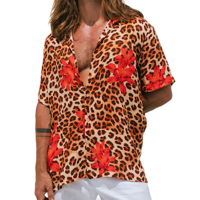 Bruno | Men'S Spring And Summer Fashion Casual Cotton Blended Printed Leopard Rose Sexy Short Sleeve Shirt