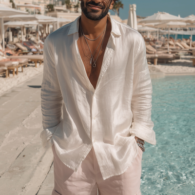 Remy | Men'S Casual Breathable Skin-Friendly Tencel Blended Lapel Loose Long-Sleeved Shirt