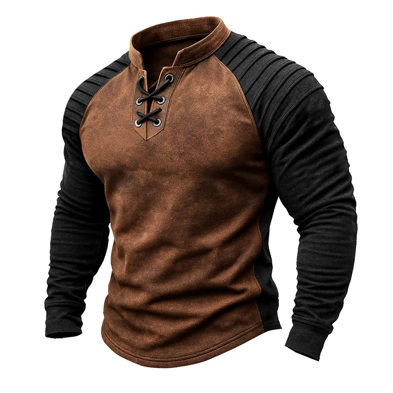 Aziz® | Men's Colorblock Blend Faux Suede Stand Collar Lace-Up Sweatshirt MTA0957J4X
