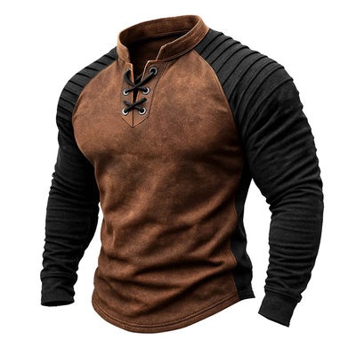 Aziz® | Men's Colorblock Blend Faux Suede Stand Collar Lace-Up Sweatshirt MTA0957J4X