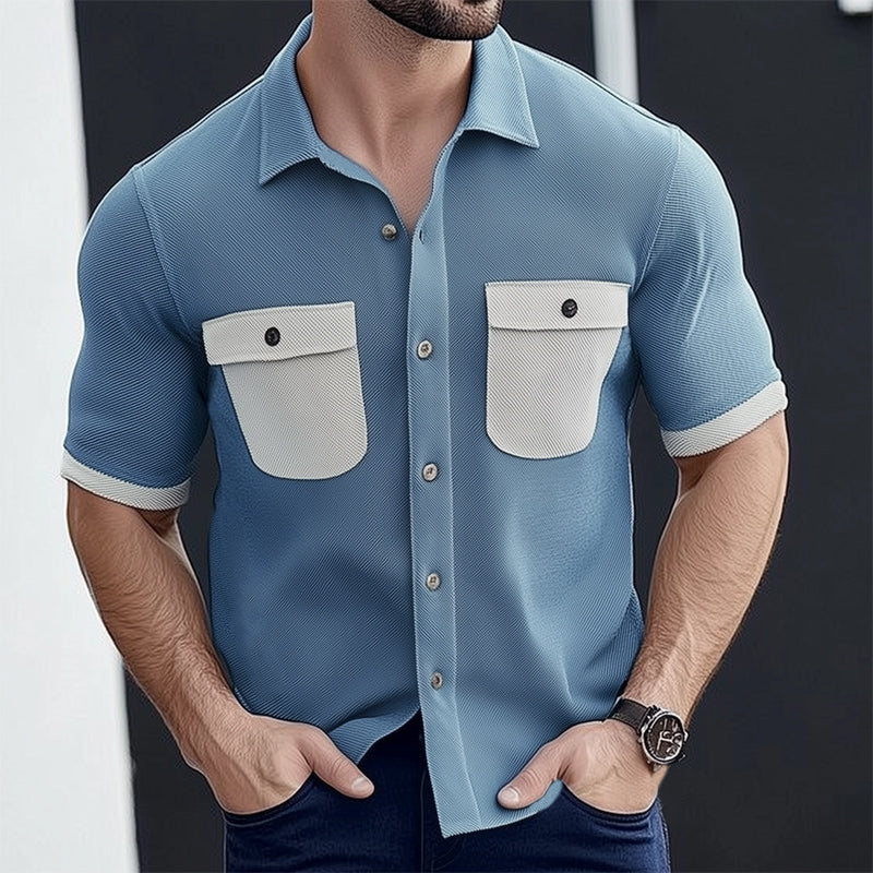 Sam | Men'S Summer Business Twill Colorblock Short-Sleeved Shirt