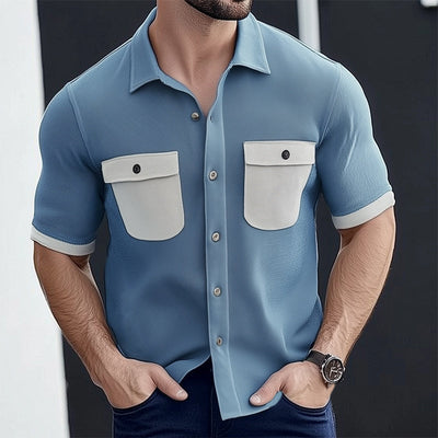 Sam | Men'S Summer Business Twill Colorblock Short-Sleeved Shirt
