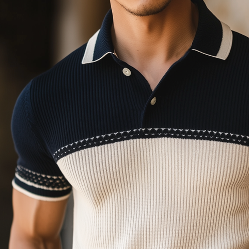 Derek | Men'S Business Contrast Knitted Polo Neck Short Sleeve T-Shirt