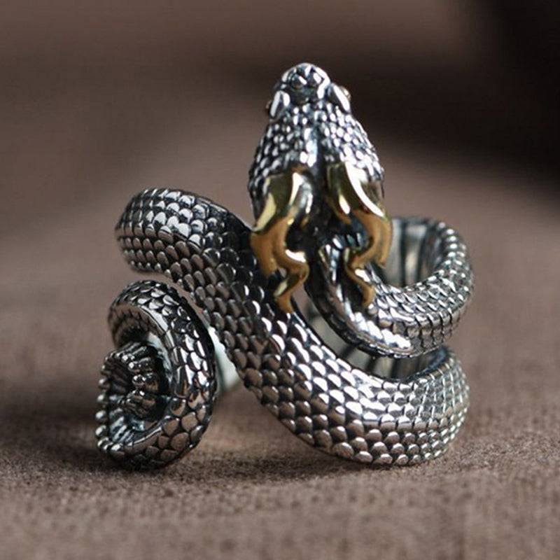 Manuel | Men'S Vintage S925 Silver Python Adjustable Ring