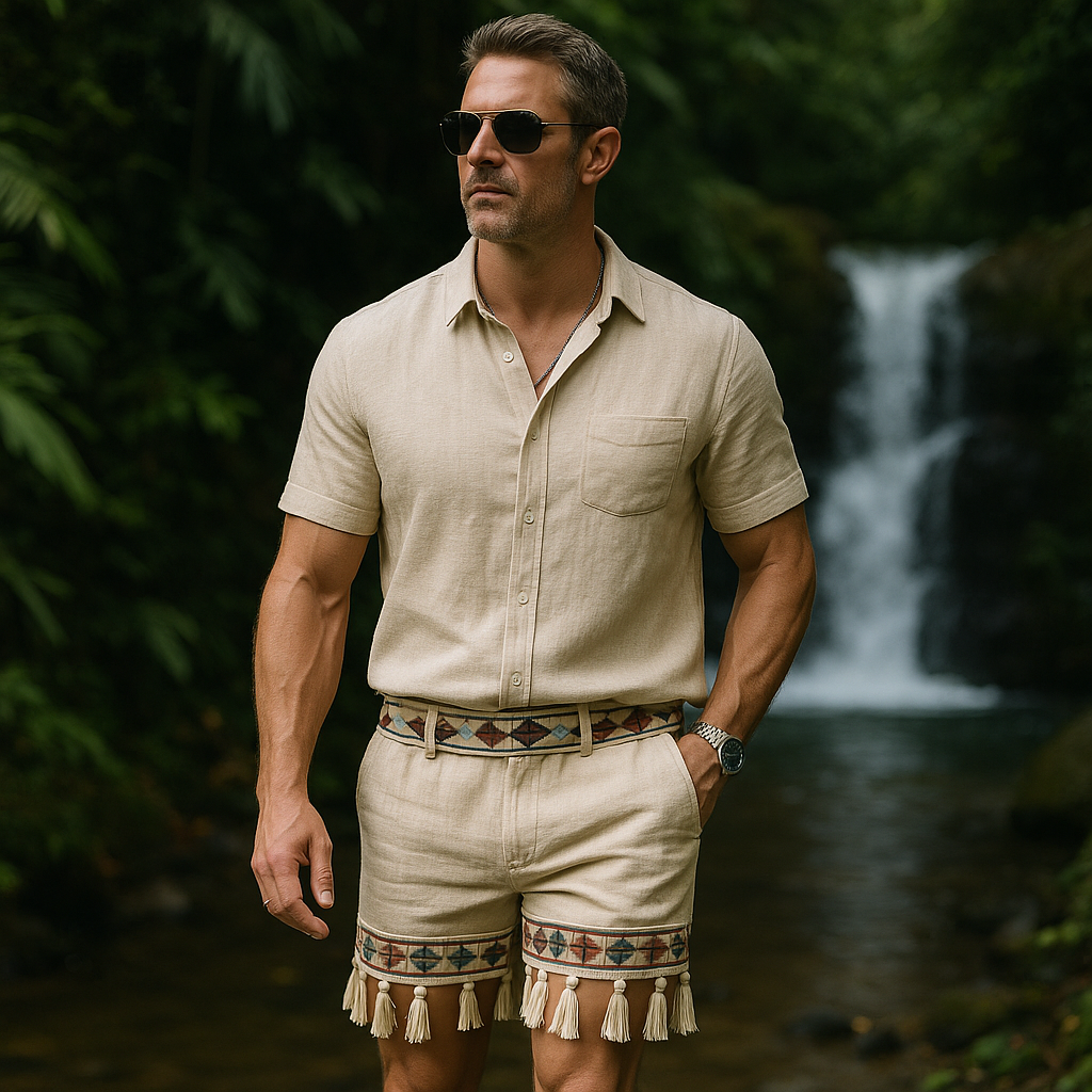 Claudio | Men'S Summer Fashion Printed Tassel Slub Linen Casual Shorts