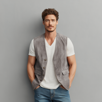 Thad | Men'S Spring And Summer Casual Thin Suede Metal Button Vest