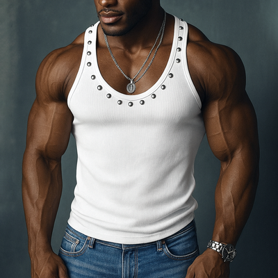 Benjamin | Men'S Rivet Solid Striped U Neck Sleeveless Tank Top