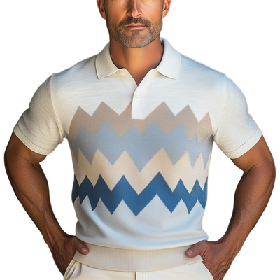 Dario | Men'S Summer Geometric Colorblock Knitted Short Sleeve T-Shirt