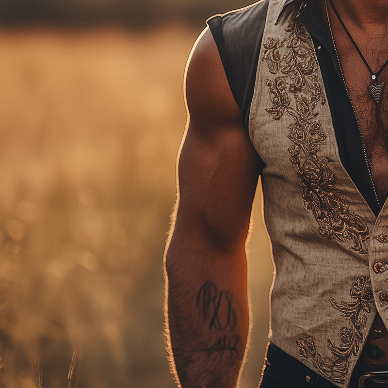 Arnie | Men'S Summer Fashion Fake Two Piece Embroidery Slub Linen Sleeveless Vest