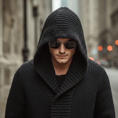 Men's Atmn And Winter Fashion Solid Color Cotnarnnitted Long Hooded Cardigan