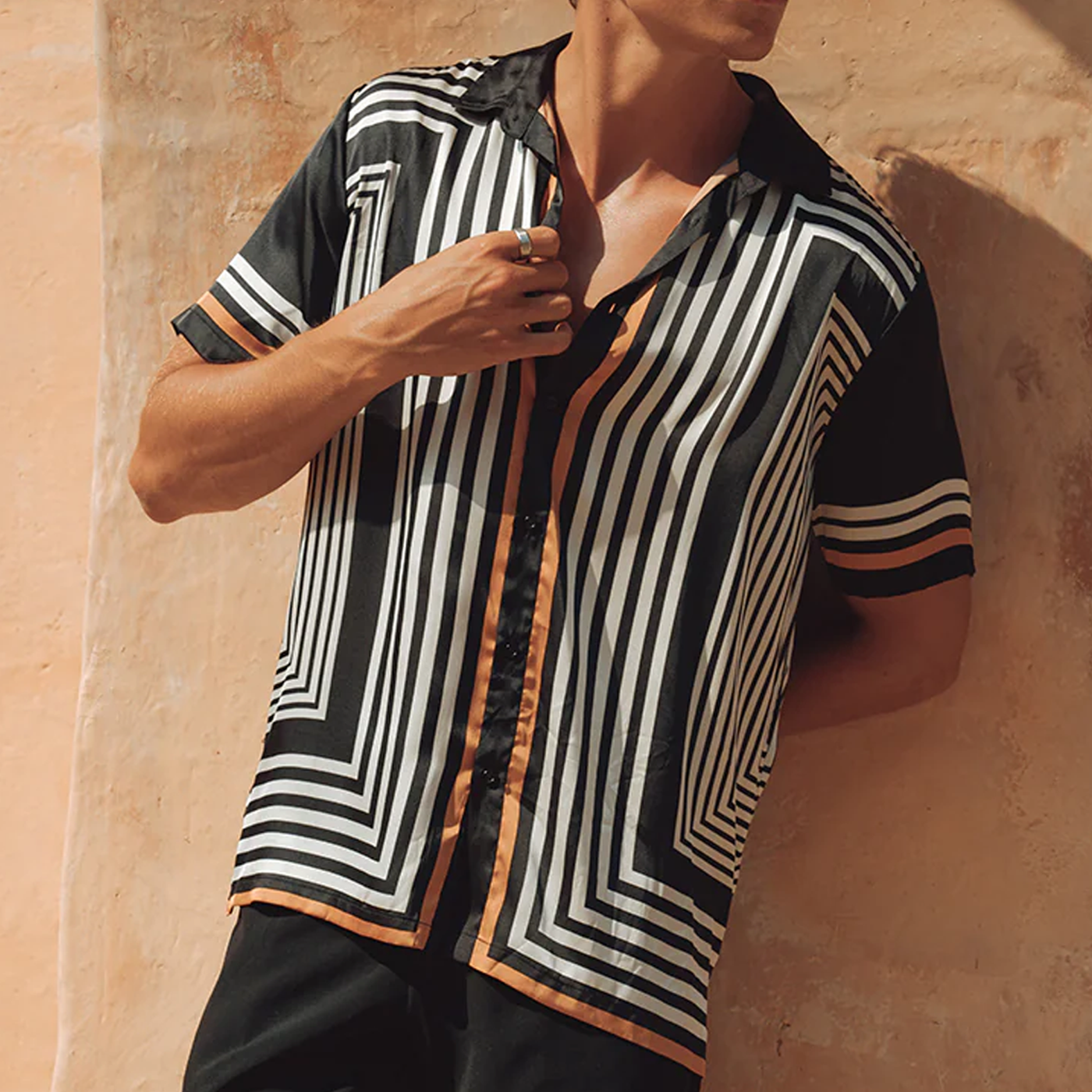 Christian | Men'S Retro Casual Contrast Stripe Printed Satin Short Sleeve Shirt