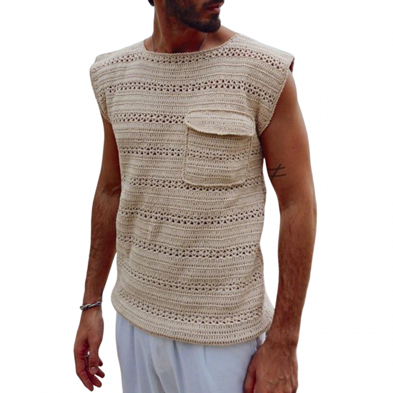 Claude | Men'S Casual Elegant Solid Color Hollow Jacquard Loose Knitted Tank Top