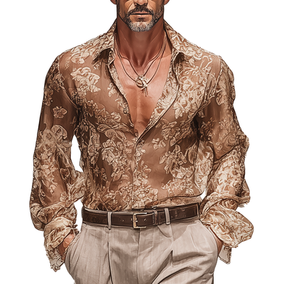 Ken | Men'S Vintage Printed Chiffon Long Sleeve Shirt