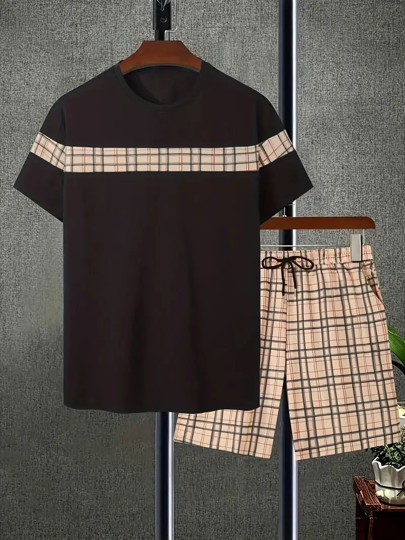 Yago® | Men'S Checked Pattern Outfit Set For Summer Vacation