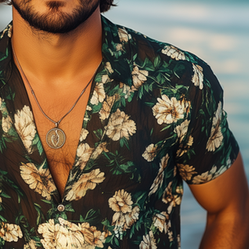 Ricardo | Men'S Summer Casual Chiffon Printed Short Sleeve Shirt