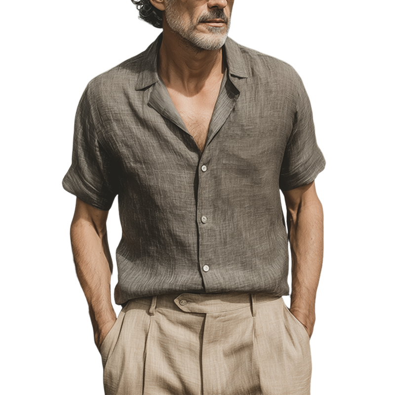 Vic | Men'S Spring And Summer Classic Casual Cotton And Linen Mixed Color Texture Breathable Short-Sleeved Shirt