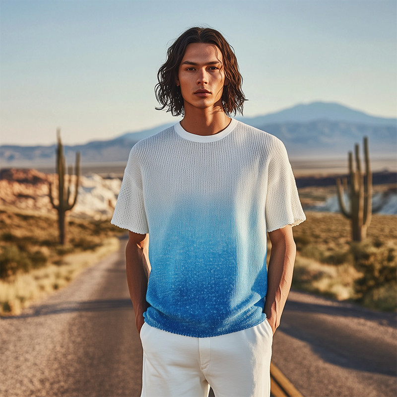 Horacio | Men'S Spring And Summer Fashion Casual Knitted Gradient Hanging Dye Round Neck Short-Sleeved T-Shirt