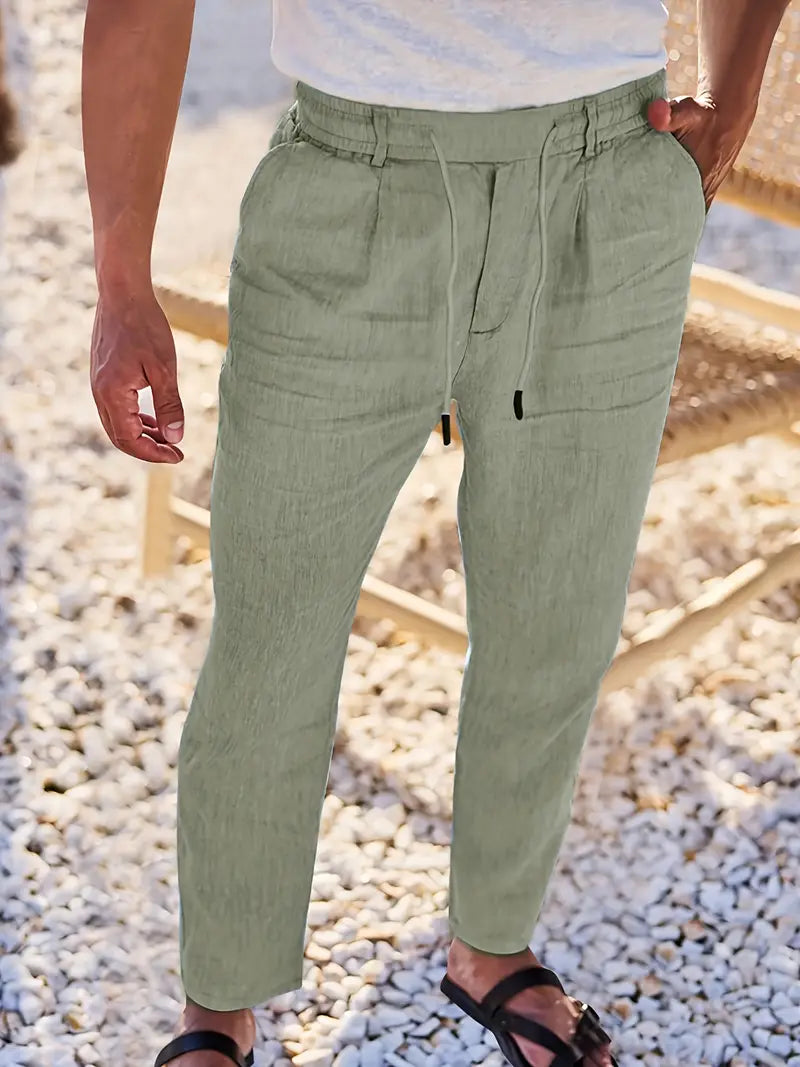 Joshua | Wide-leg linen pants with drawstring
